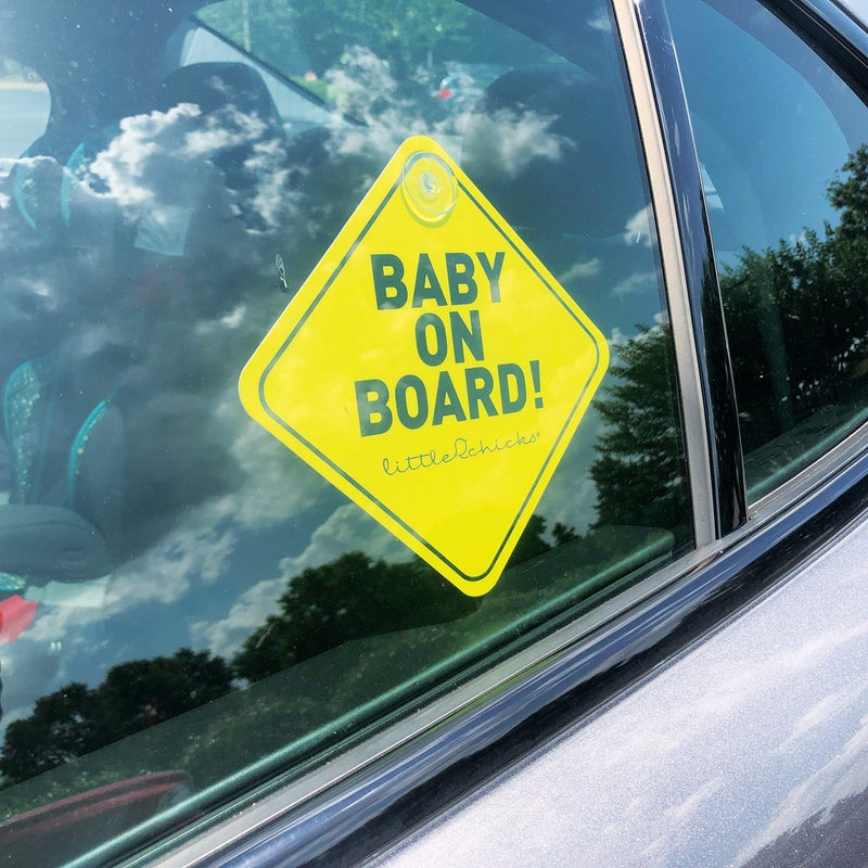 ليتل تشيكس ملصق سيارة Little Chicks Baby on Board - مقاوم للطقس. ملصق تحذيري للتوعية بسلامة الأطفال مزود بأكواب شفط - لون أصفر ساطع - موديل CK094 - Image 3